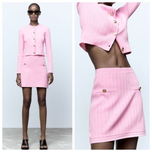 Zara Pink Knit Button Down Cardigan Sweater Women's Size M Barbiecore Academia - Picture 10 of 11